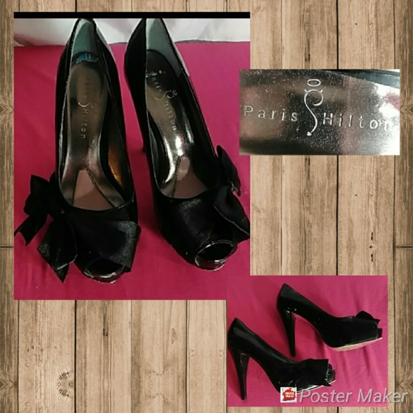 Paris Hilton Shoes - 🍊Paris Hilton Black Peep-Toe 4" Pumps w/Bow